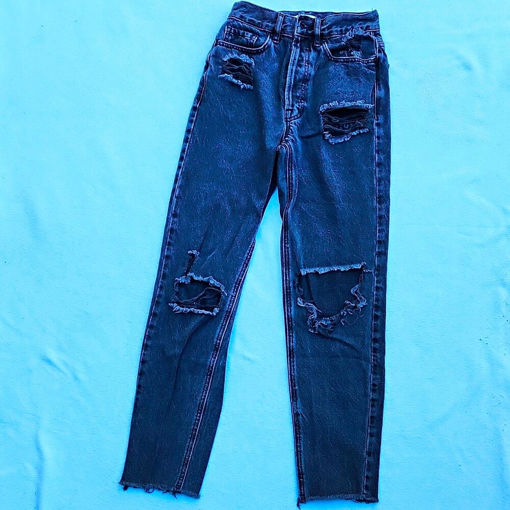 PacSun Womens High Rise Slim Black Acid Wash Distressed 5-Pocket Jeans Size 23